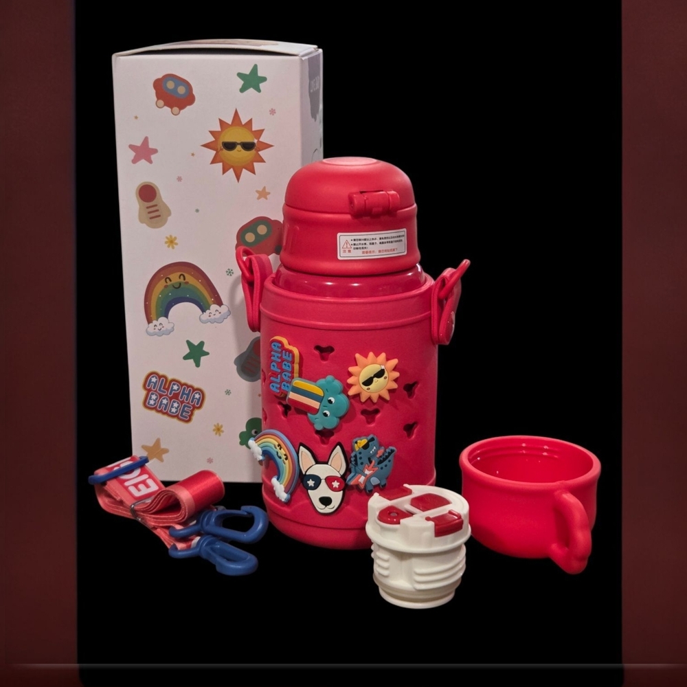 Red Thermos/Tumbler with Charms and Accessories Incuding Cross Body Strap